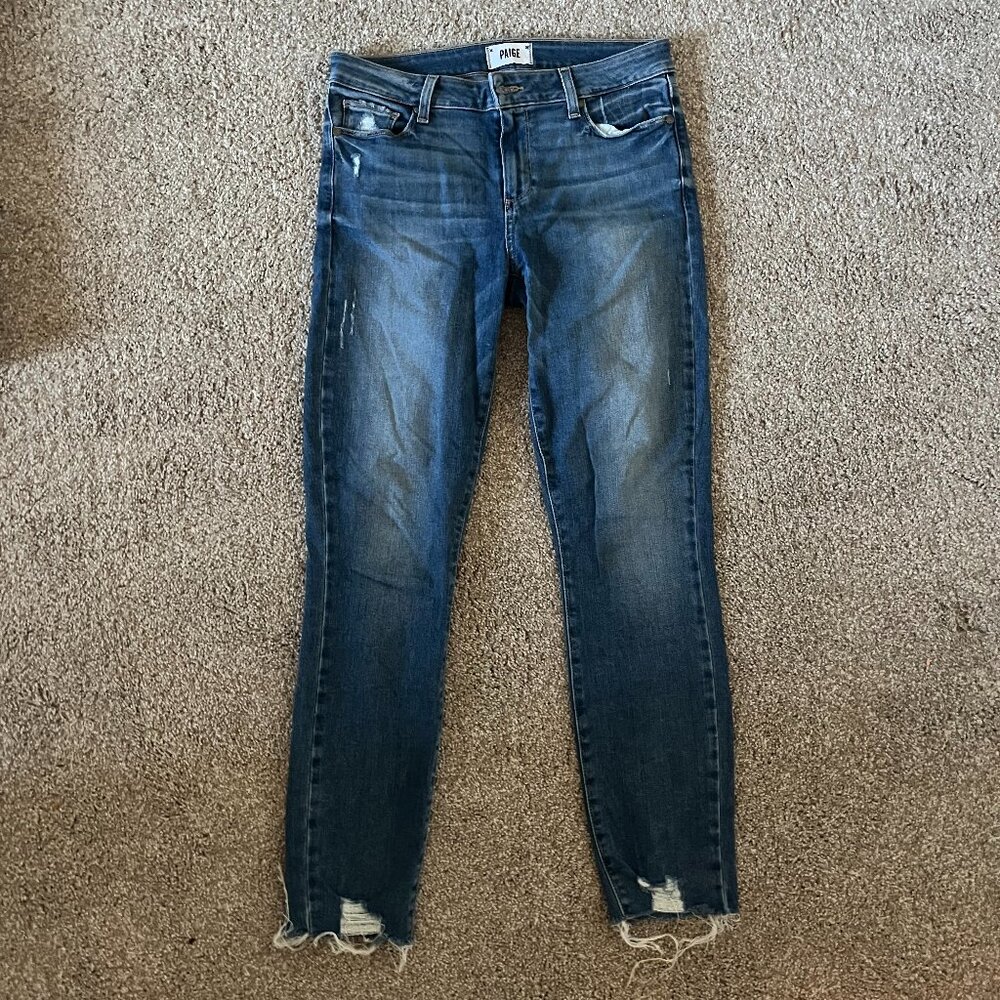 Medium Wash Skinny Jeans with Rips at bottom